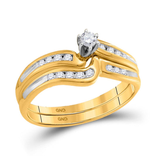 10k Yellow Gold Round Diamond Bridal Wedding Ring Set 1/4 Cttw