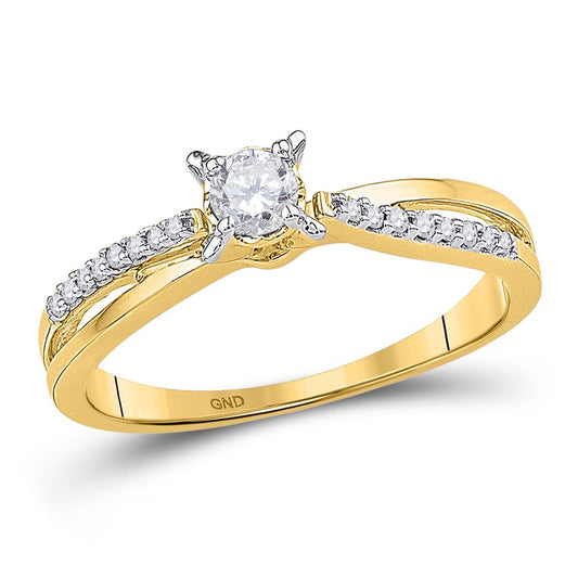 10k Yellow Gold Round Diamond Solitaire Crossover Promise Ring 1/4 Cttw