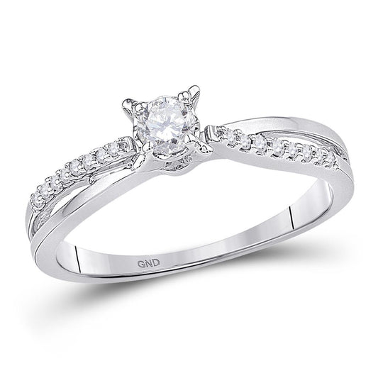 14k White Gold Round Diamond Solitaire Crossover Promise Ring 1/4 Cttw