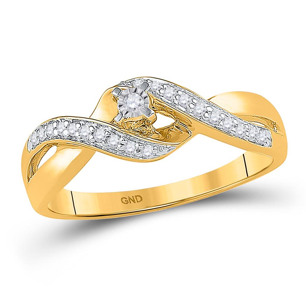 10k Yellow Gold Round Diamond Solitaire Crossover Twist Promise Ring 1/5 Cttw