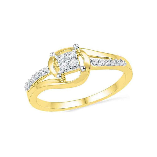 10k Yellow Gold Round Diamond Square Cluster Bridal Engagement Ring 1/6 Cttw