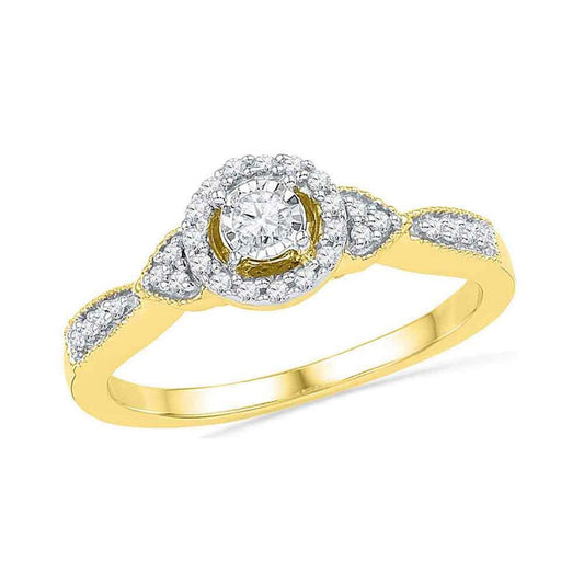 10k Yellow Gold Round Diamond Solitaire Halo Bridal Engagement Ring 1/5 Cttw