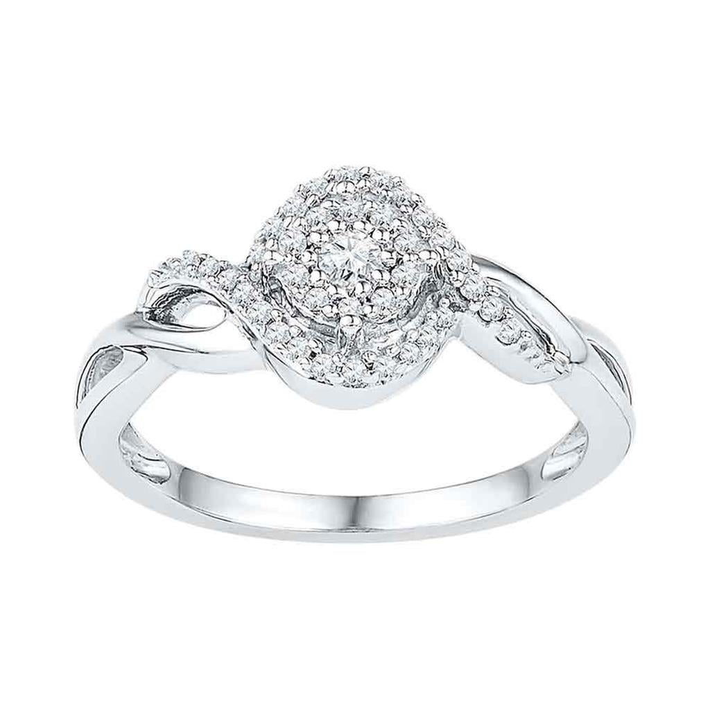 14k White Gold Round Diamond Cluster Engagement Ring 1/5 Cttw