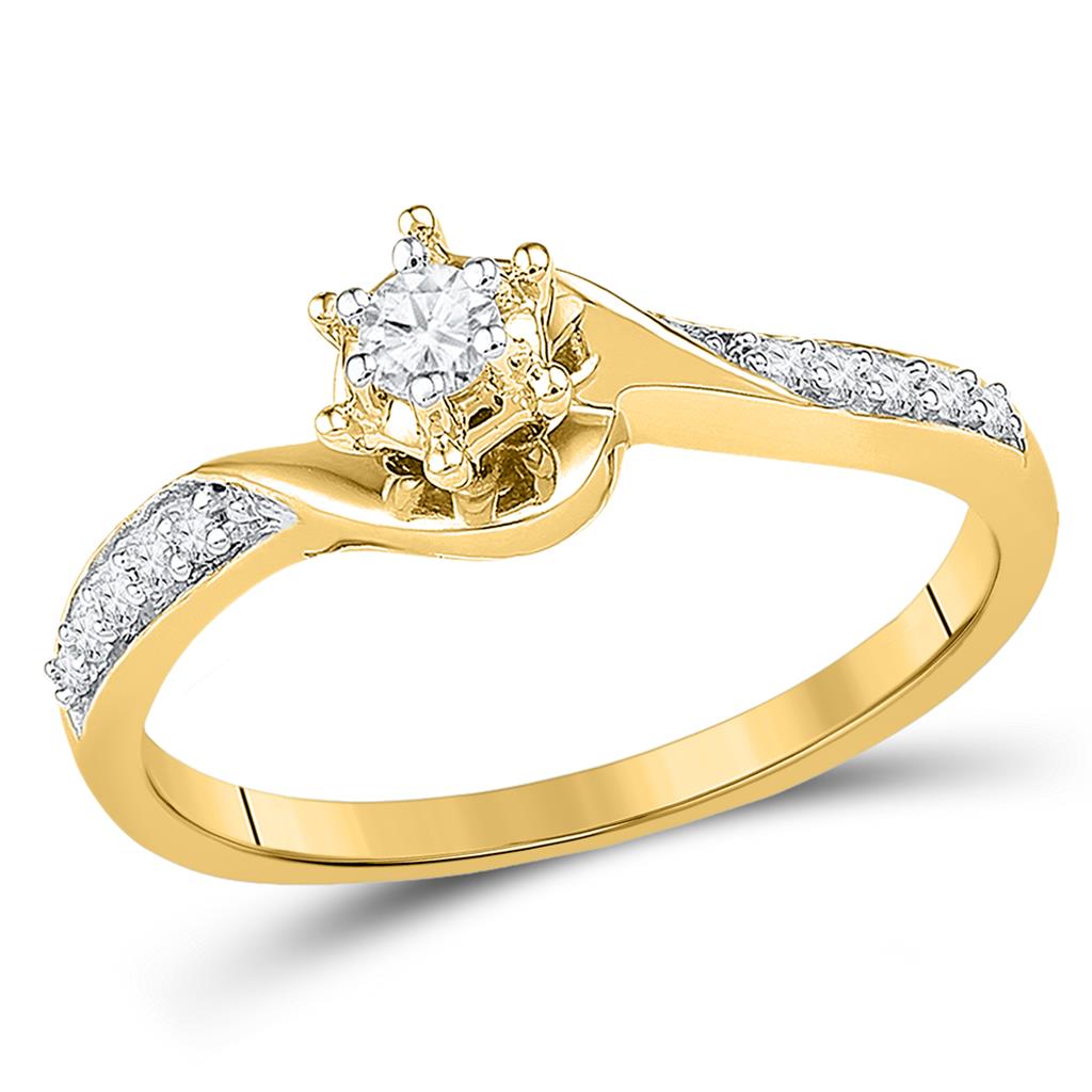 10k Yellow Gold Round Diamond Solitaire Bridal Engagement Ring 1/6 Cttw