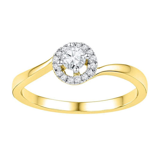 10k Yellow Gold Round Diamond Solitaire Halo Bridal Engagement Ring 1/4 Cttw