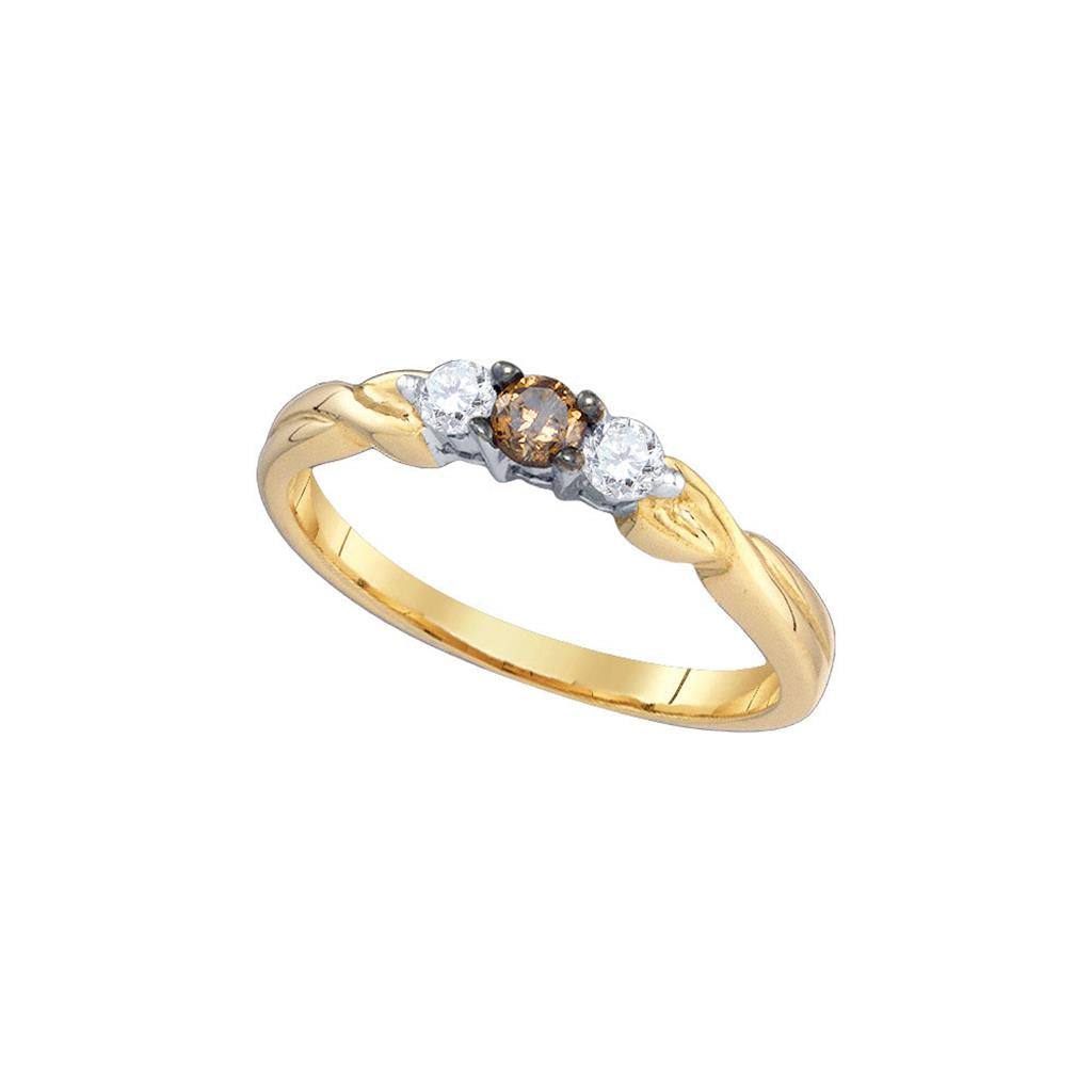 10k Yellow Gold Brown Round 3-Stone Diamond Band Ring 1/4 Cttw