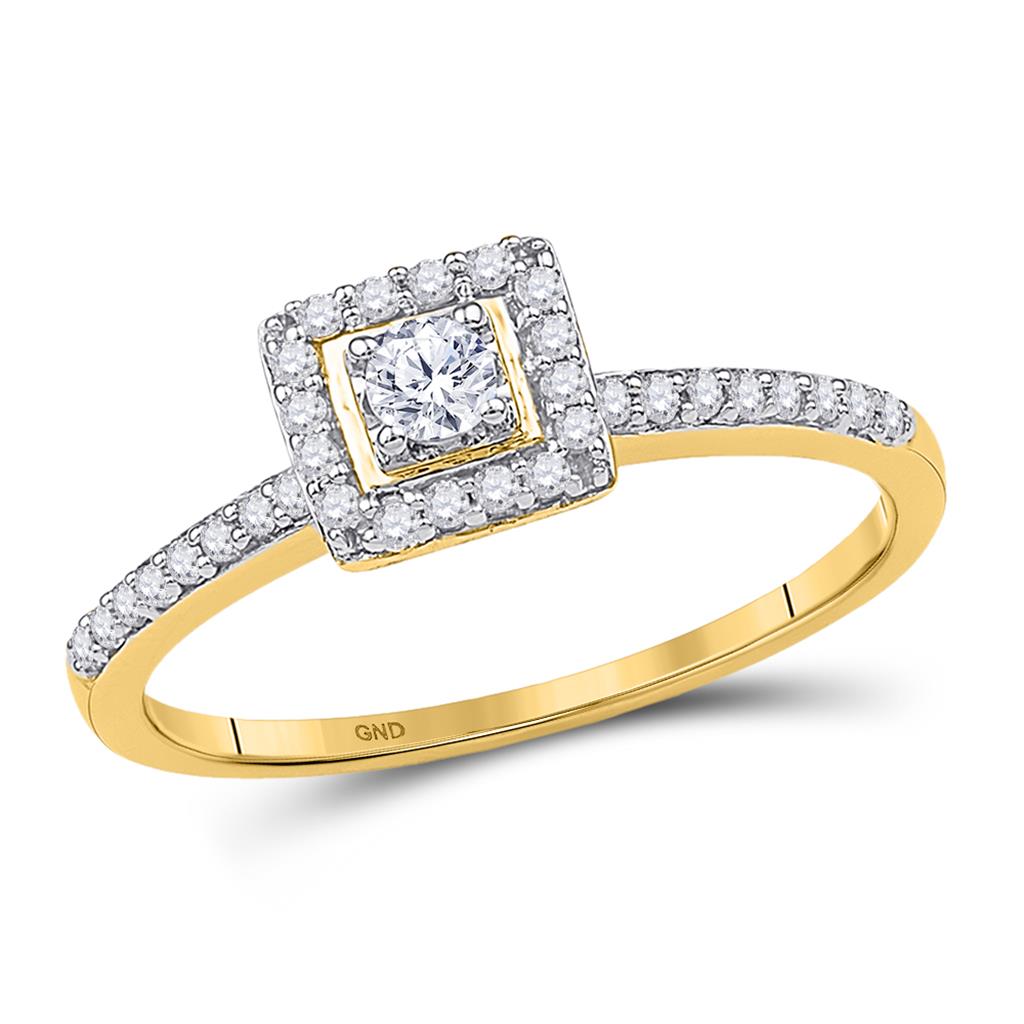 10k Yellow Gold Round Diamond Solitaire Square Halo Engagement Ring 1/4 Cttw