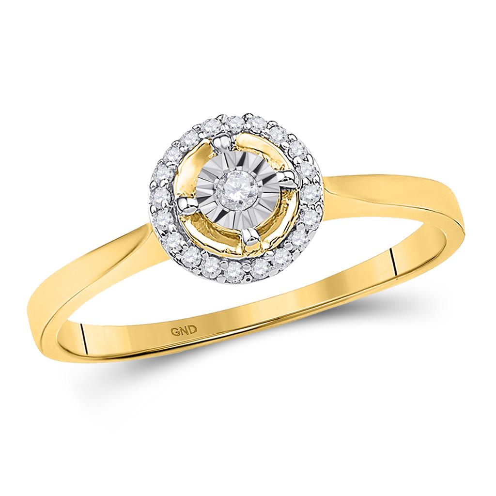 10k Yellow Gold Round Diamond Solitaire Halo Bridal Engagement Ring 1/12 Cttw