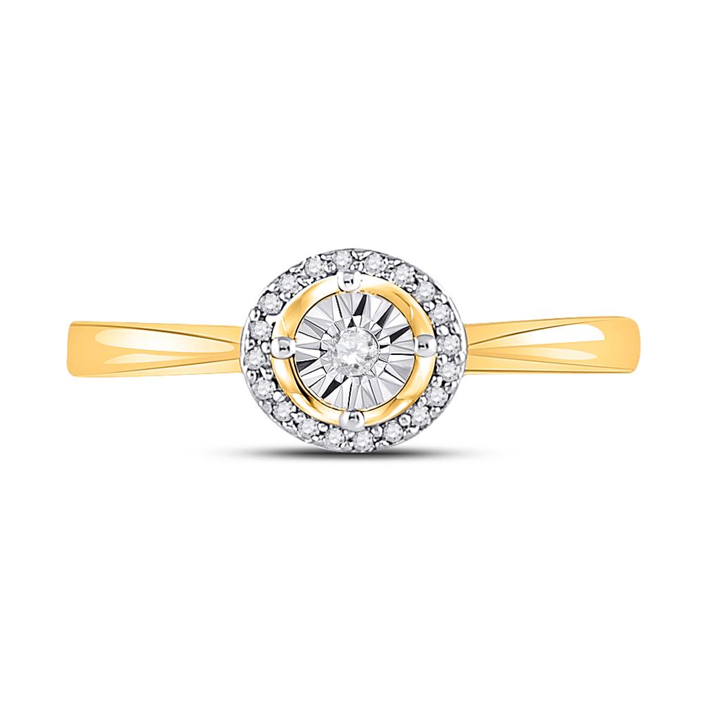 10k Yellow Gold Round Diamond Solitaire Halo Bridal Engagement Ring 1/12 Cttw