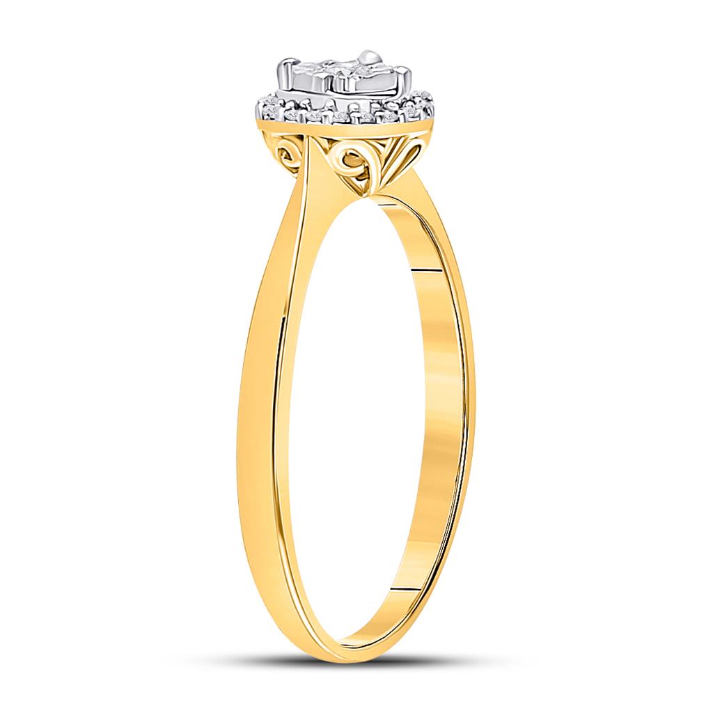 10k Yellow Gold Round Diamond Solitaire Halo Bridal Engagement Ring 1/12 Cttw