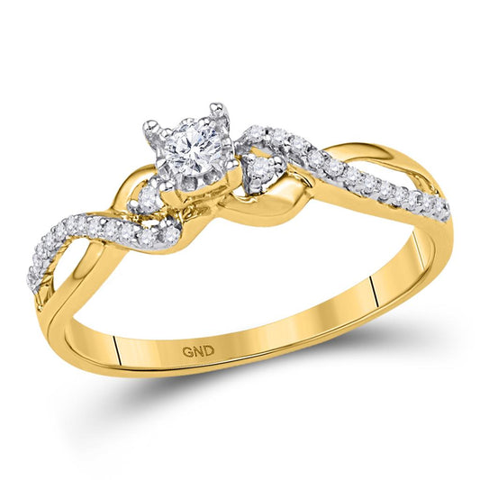 10k Yellow Gold Round Diamond Solitaire Crossover Promise Ring 1/4 Cttw