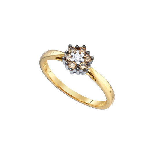 10k Yellow Gold Brown Flower Cluster Diamond Bridal Engagement Ring 1/4 Cttw