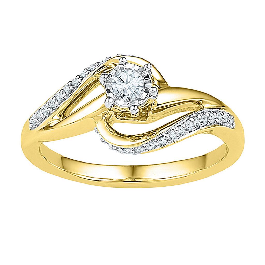 10k Yellow Gold Round Diamond Solitaire Swirl Bridal Engagement Ring 1/5 Cttw