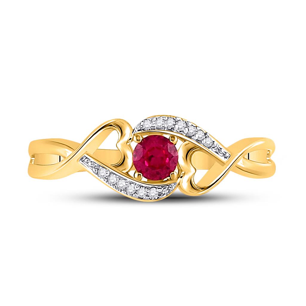 10k Yellow Gold Round Created Ruby Heart Ring 1/5 Cttw