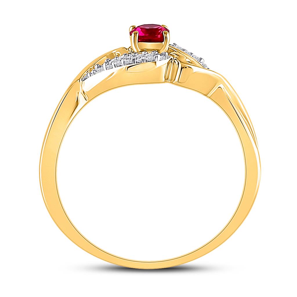 10k Yellow Gold Round Created Ruby Heart Ring 1/5 Cttw