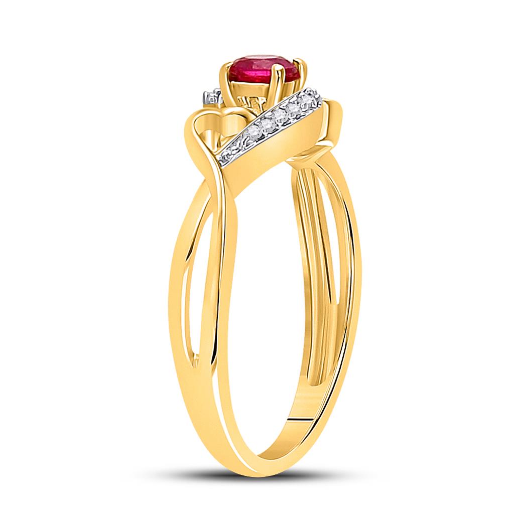 10k Yellow Gold Round Created Ruby Heart Ring 1/5 Cttw