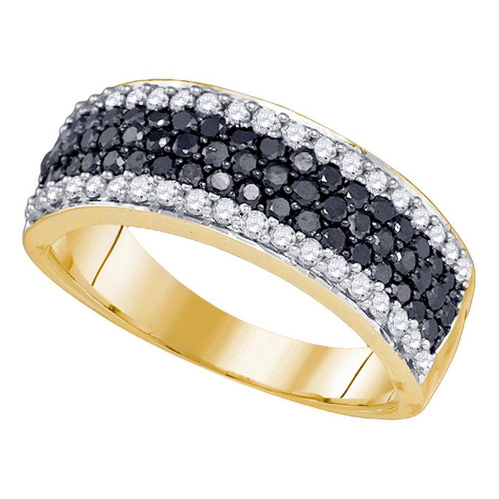 10k Yellow Gold Black Diamond Striped Cocktail Band Ring 1 Cttw