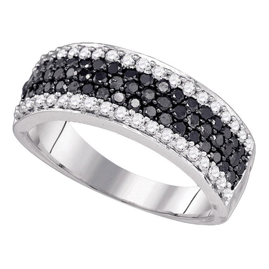 14k White Gold Black Diamond Striped Cocktail Band Ring 1 Cttw