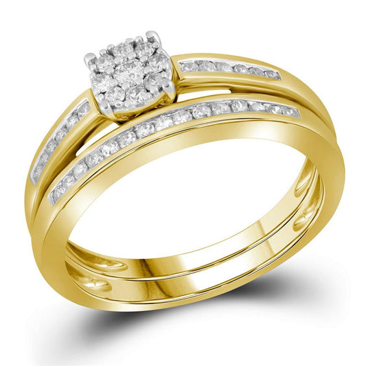 10k Yellow Gold Round Diamond Bridal Wedding Ring Set 1/3 Cttw