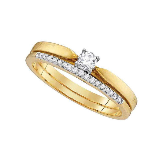 10k Yellow Gold Round Diamond Slender Bridal Wedding Ring Set 1/4 Cttw