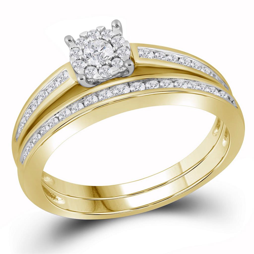 10k Yellow Gold Round Diamond Bridal Wedding Ring Set 1/2 Cttw