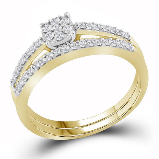 10k Yellow Gold Round Diamond Bridal Wedding Ring Set 1/3 Cttw