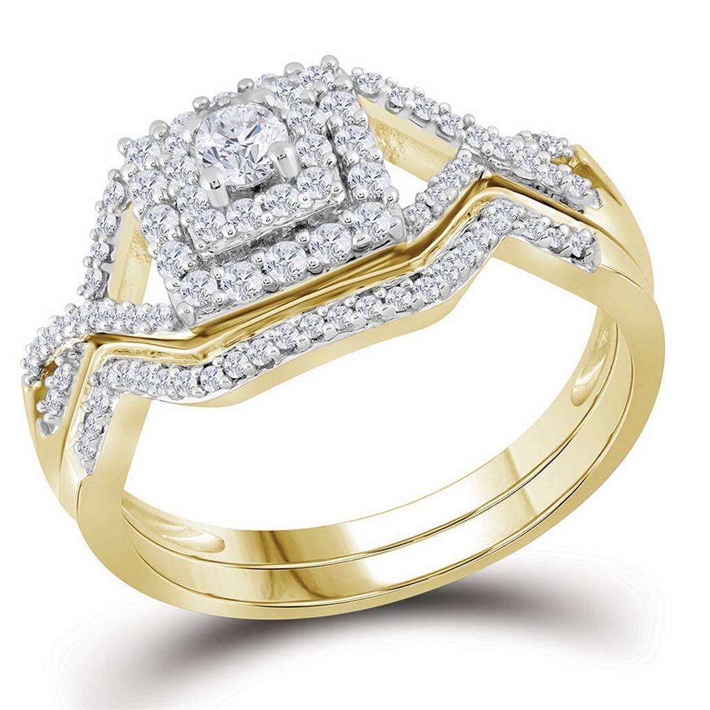 10k Yellow Gold Round Diamond Bridal Wedding Ring Set 1/2 Cttw