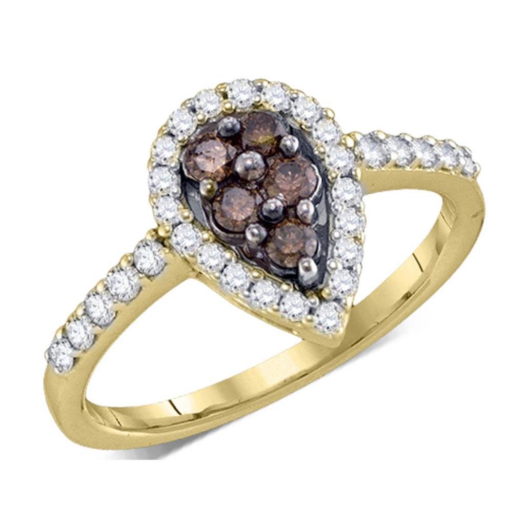 10k Yellow Gold Round Brown Diamond Cluster Ring 1/2 Cttw