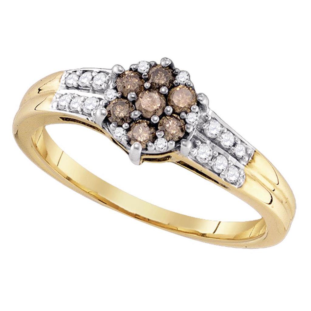 10k Yellow Gold Brown Flower Cluster Diamond Band Ring .36 Cttw