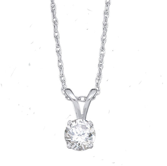 14k White Gold Round Diamond Solitaire Pendant 1/5 Cttw (Certified)