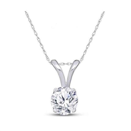 14k White Gold Round Diamond Solitaire Pendant 1/4 Cttw (Certified)