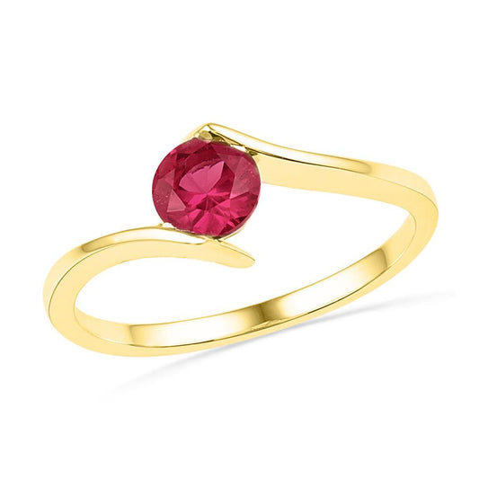 10k Yellow Gold Round Created Ruby Solitaire Ring 3/4 Cttw