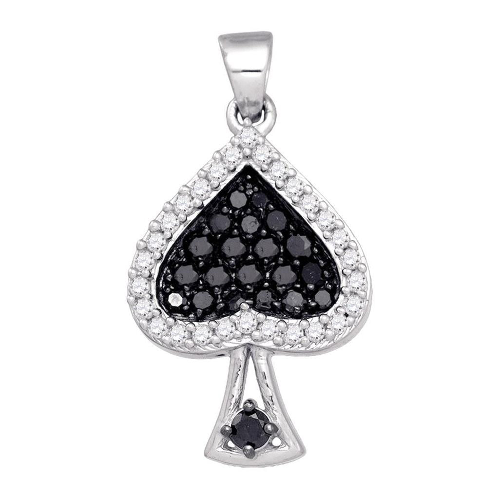 14k White Gold Black Diamond Spade Cluster Pendant 1/2 Cttw