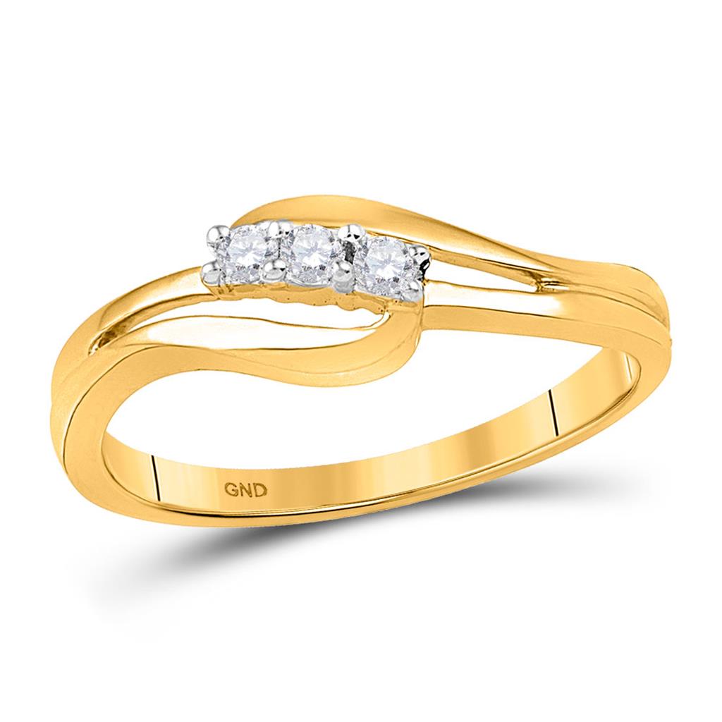 10k Yellow Gold Round Diamond 3-stone Bridal Engagement Ring 1/10 Cttw