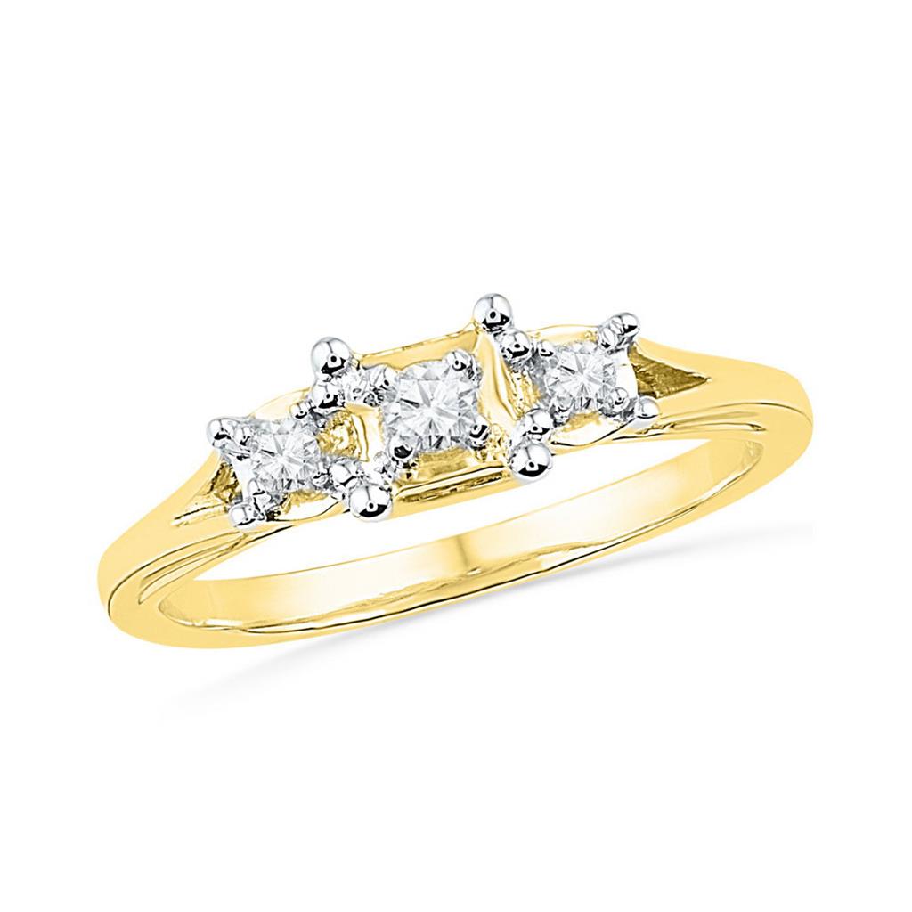 10k Yellow Gold Round Diamond 3-stone Bridal Engagement Ring 1/10 Cttw