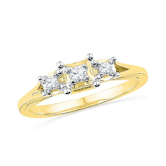 10k Yellow Gold Round Diamond 3-stone Bridal Engagement Ring 1/10 Cttw