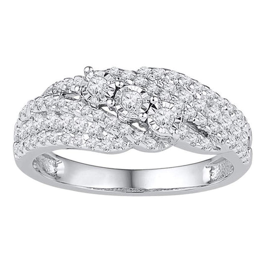 14kt White Gold Round Diamond 3-stone Band Ring 1/2 Cttw