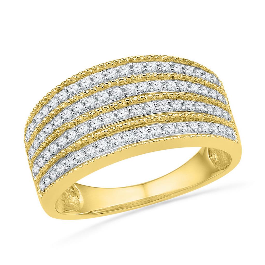 10k Yellow Gold Round Diamond Four Row Milgrain Band Ring 1/2 Cttw