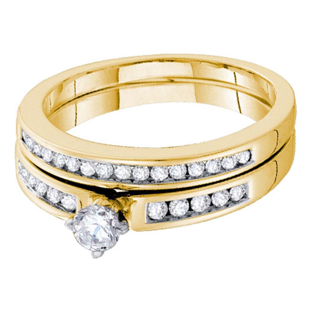 10k Yellow Gold Round Diamond Bridal Wedding Ring Set 1/2 Cttw