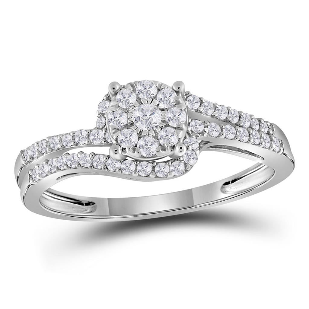 14k White Gold Round Diamond Cluster Bridal Engagement Ring 1/3 Cttw