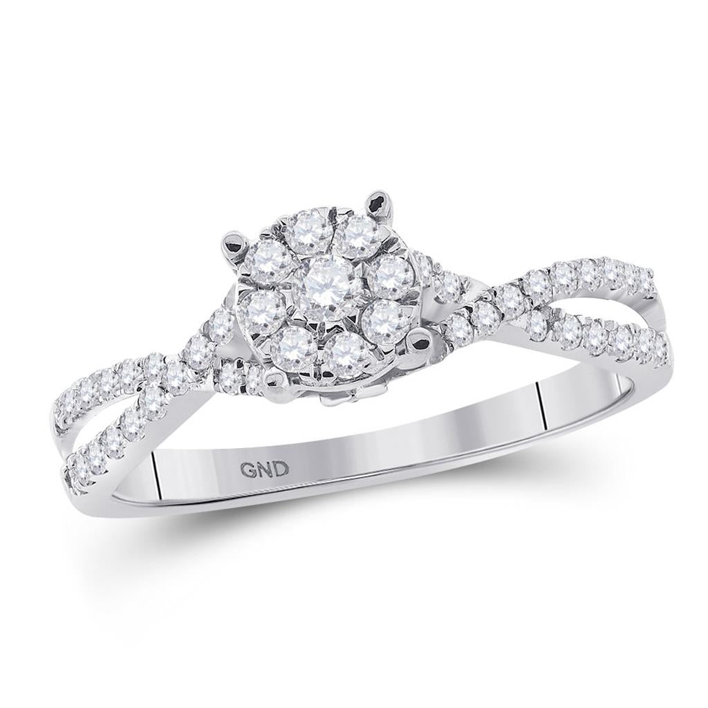 14k White Gold Round Diamond Cluster Bridal Engagement Ring 1/3 Cttw