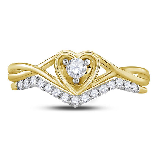 10k Yellow Gold Round Diamond Heart Bridal Wedding Ring Set 1/4 Cttw