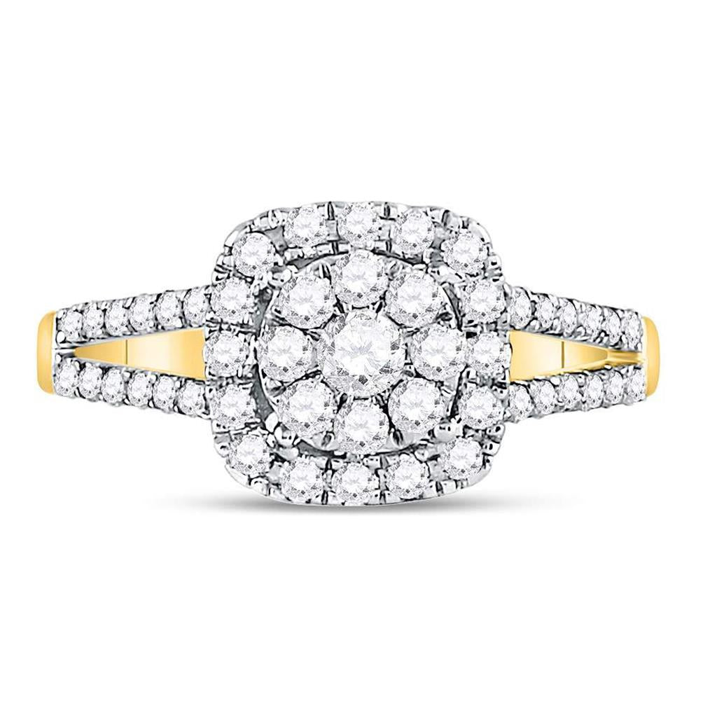 14k Yellow Gold Round Diamond Cluster Bridal Engagement Ring 3/4 Cttw