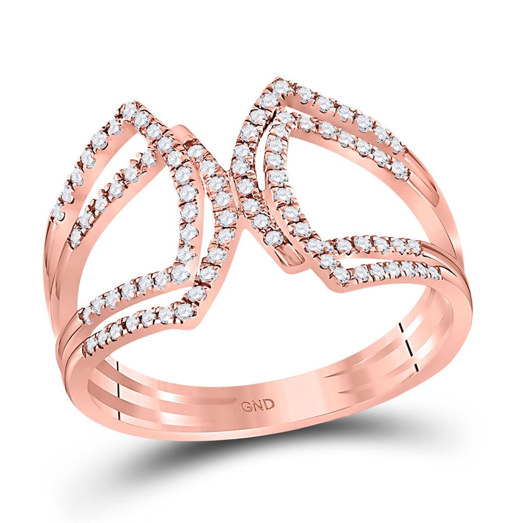 10k Rose Gold Round Diamond Modern Fashion Band Ring 1/4 Cttw