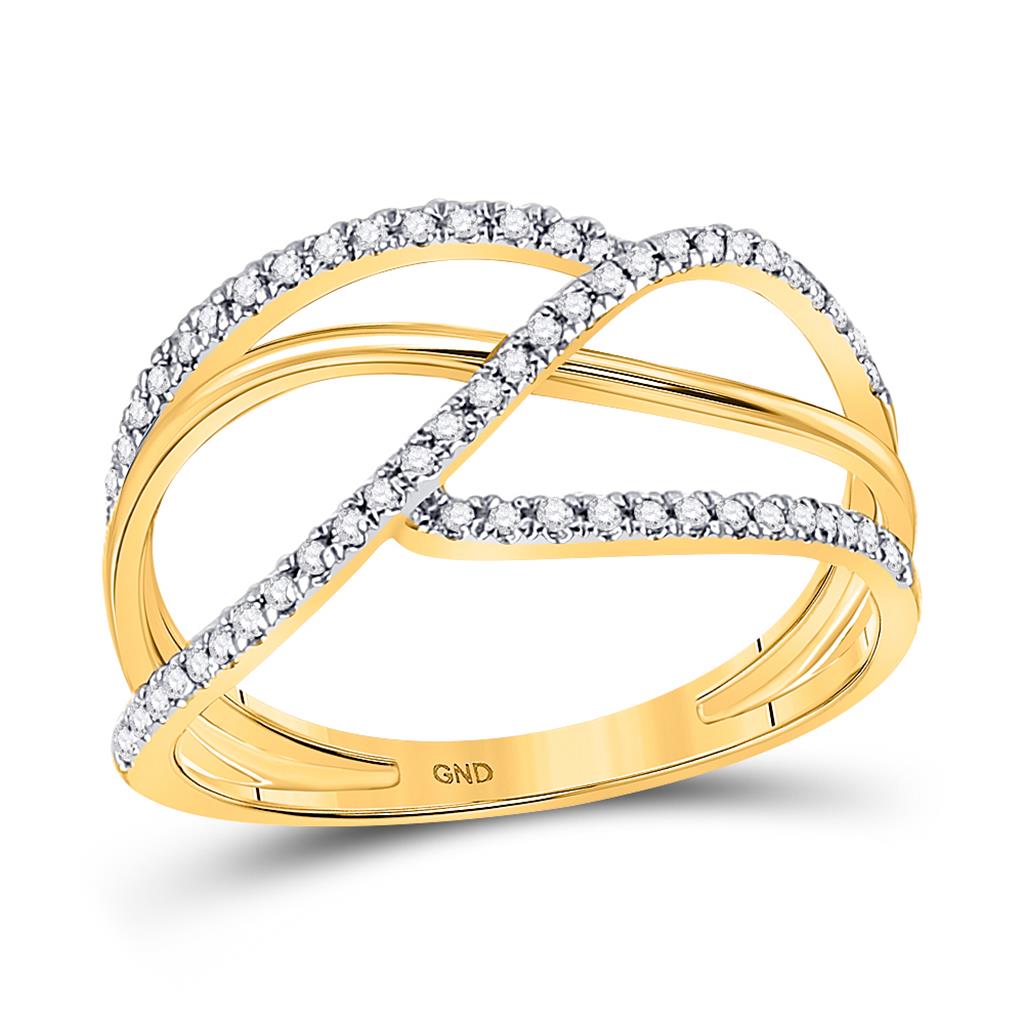 10k Yellow Gold Round Diamond Open Strand Negative Space Band Ring 1/5 Cttw