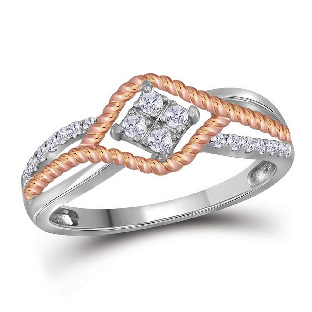 10k Two-tone Gold Round Diamond Rope Rose-tone Band Ring 1/5 Cttw