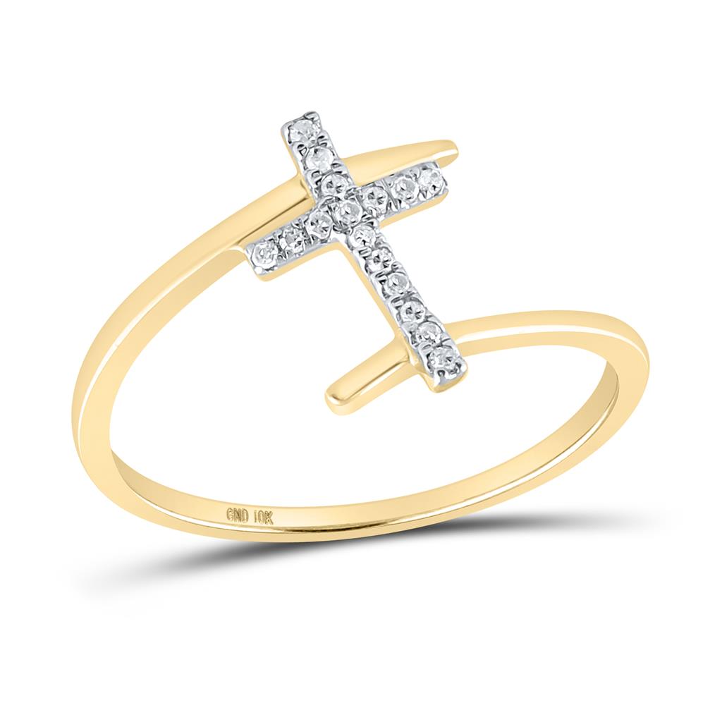 10k Yellow Gold Round Diamond Cross Ring 1/12 Cttw