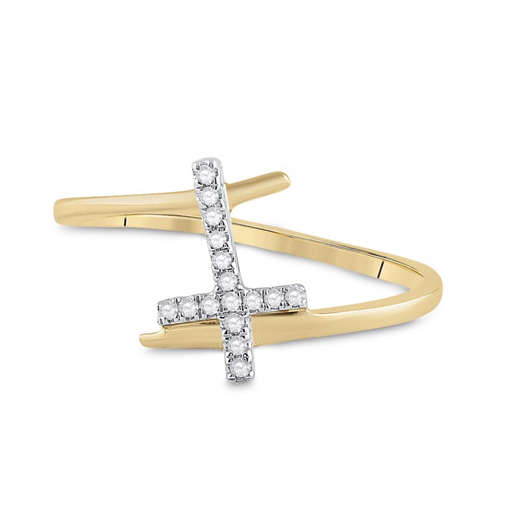 10k Yellow Gold Round Diamond Cross Ring 1/12 Cttw