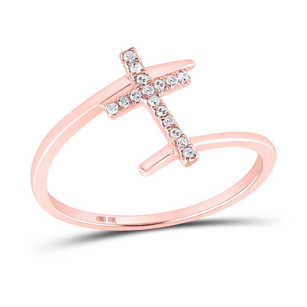 10k Rose Gold Round Diamond Bypass Cross Ring 1/12 Cttw