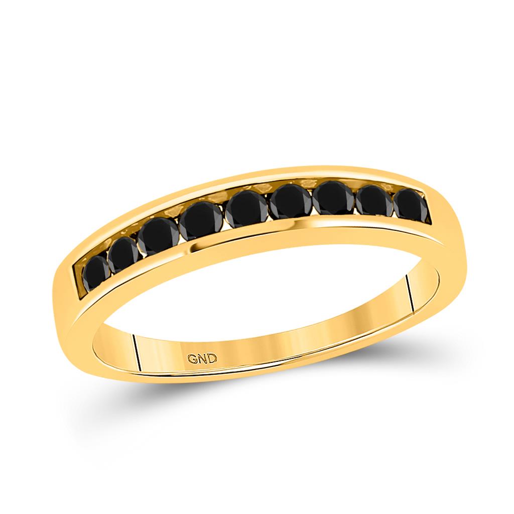 10k Yellow Gold Round Black Diamond Band Wedding Band 1/2 Cttw